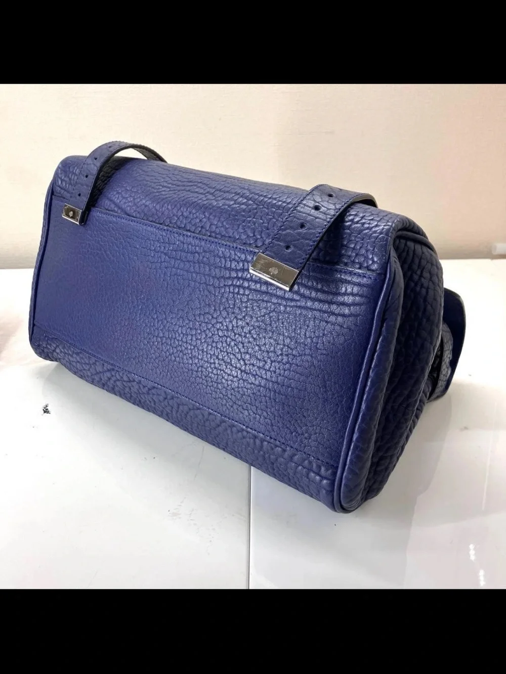Mulberry Deep Blue Textured Leather Satchel with Top Handle